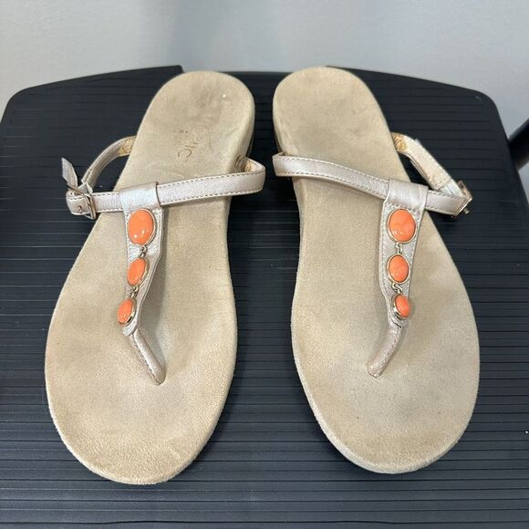 Vionic Size 9 Metallic Gold Orange Strappy Slip On Slide Sandal‎ - Picture 1 of 7